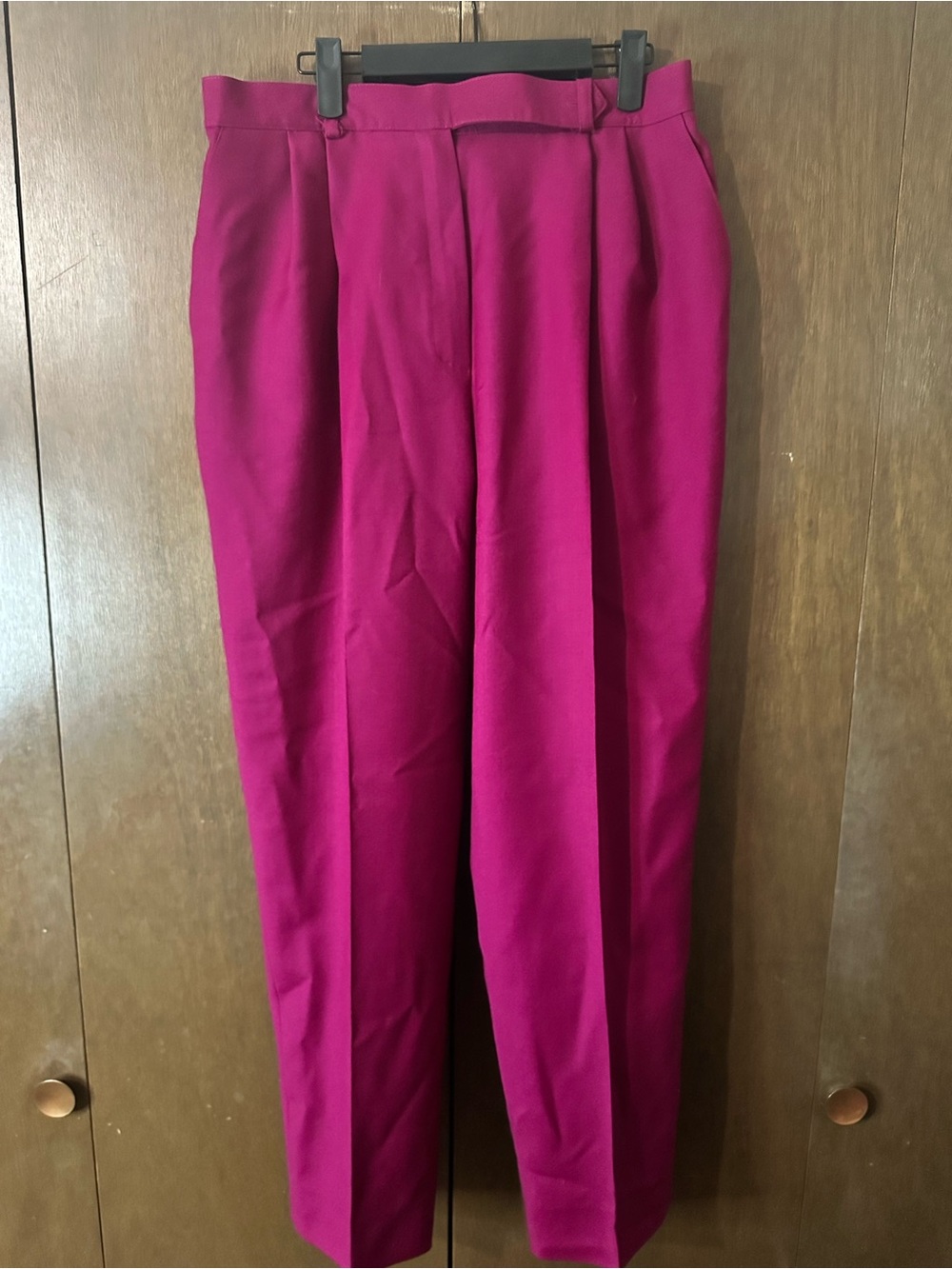 Fashion Selectors High-Waist Pleated Trousers Fuchsia 100% Wool Vtg Sz 16 Retro - Picture 2 of 8